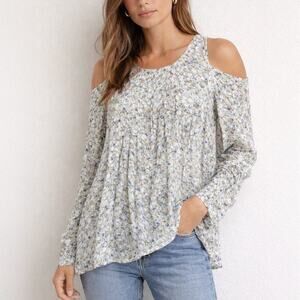 Jonathan Cohen Abstract Floral Cold Shoulder Blouse Size S
